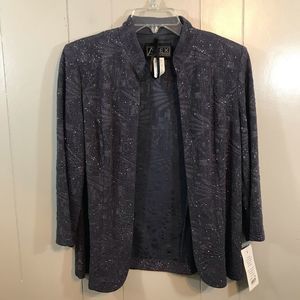 Alex Evenings Charcoal Gray Glitter 3/4 Sleeve Wedding Open Cardigan Top 8 NEW